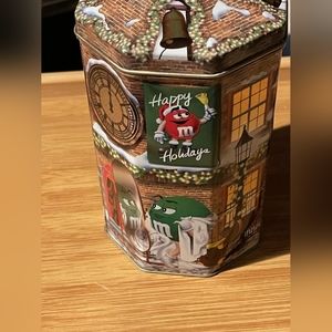 Vintage M&Ms Tin Christmas Village Clock Tower 2000